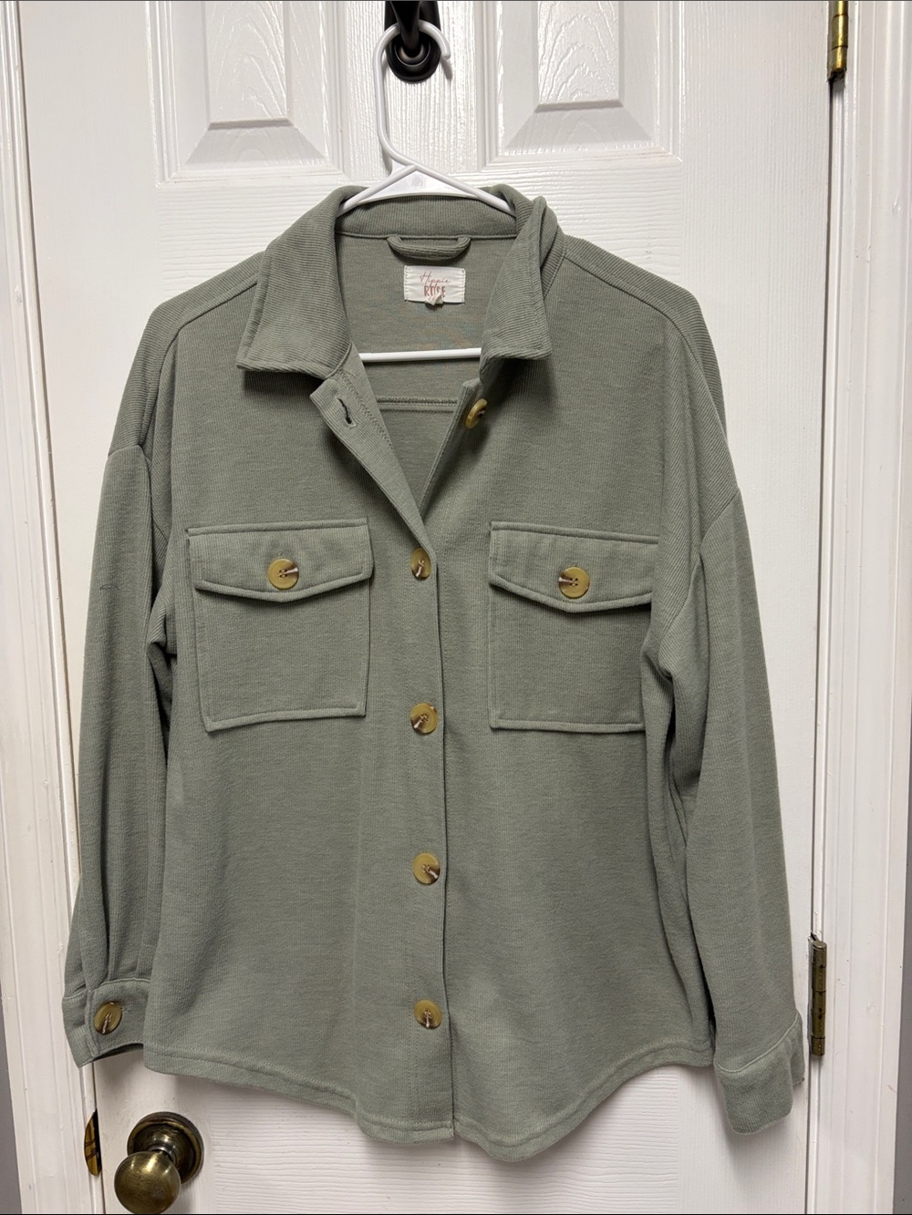Hippie Rose Sage Green Utility Button-Front Jacket